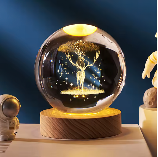 Deer In Winters Cosmic Crystal Sphere Lamps